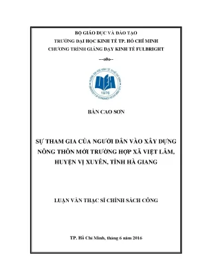Luận văn thạc sĩ sự tham gia của người dân vào xây dựng nông thôn mới trường hợp xã việt lâm huyện vị xuyên tỉnh hà giang