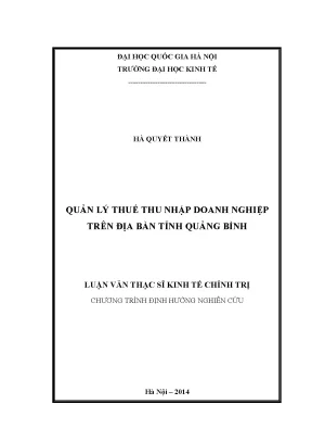 Luận văn thạc sĩ quản lý thuế thu nhập doanh nghiệp trên địa bàn tỉnh quảng bình