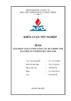 Luận văn tốt nghiệp giải pháp tăng cường công tác huy động vốn tại công ty cổ phần iea việt nam