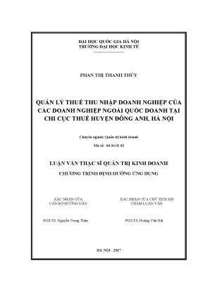 Luận văn thạc sĩ quản lý thuế thu nhập doanh nghiệp của các doanh nghiệp ngoài quốc doanh tại chi cục thuế huyện đông anh hà nội