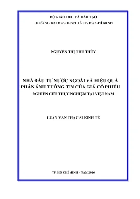 Luận văn thạc sĩ nhà đầu tư nước ngoài và hiệu quả phản ánh thông tin của giá cổ phiếu nghiên cứu thực nghiệm tại việt nam
