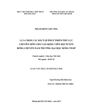 Luận văn thạc sĩ lựa chọn các bài tập phát triển thể lực chuyên môn cho đội tuyển bóng chuyền nam trường đại học đồng tháp
