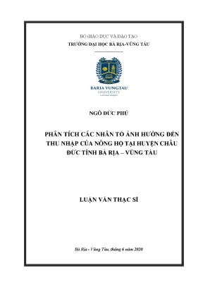 Luận văn thạc sĩ phân tích các nhân tố ảnh hưởng đến thu nhập của nông hộ tại huyện châu đức tỉnh bà rịa vũng tàu