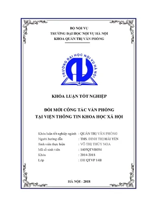 Luận văn tốt nghiệp đổi mới công tác văn phòng tại viện thông tin khoa học xã hội