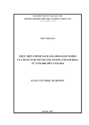 Luận văn thạc sĩ thực hiện chính sách xóa đói giảm nghèo của đảng ở huyện quảng xương thanh hóa từ năm 2001 đến năm 2014