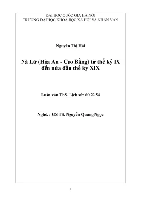 Luận văn thạc sĩ nà lữ hòa an cao bằng từ thế kỷ ix đến nửa đầu thế kỷ xix