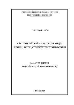 Luận án tiến sĩ các tình tiết giảm nhẹ trách nhiệm hình sự từ thực tiễn xét xử tỉnh bắc ninh