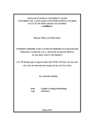Luận văn thạc sĩ common errors and their causes in paragraph writing tasks by e f l second year students at ha hoa tien university