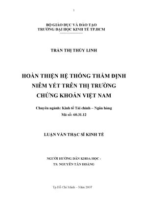 Luận văn thạc sĩ hoàn thiện hệ thống thẩm định niêm yết trên thị trường chứng khoán việt nam