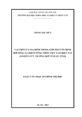 Luận văn thạc sĩ vai trò của gia đình trong góp phần ổn định đời sống xã hội ở nông thôn việt nam hiện nay nghiên cứu trường hợp tỉnh hà tĩnh