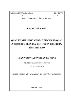 Luận văn thạc sĩ quản lý nhà nước về đội ngũ cán bộ quản lý giáo dục trên địa bàn huyện thanh ba tỉnh phú thọ