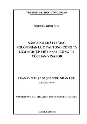 Luận văn thạc sĩ nâng cao chất lượng nguồn nhân lực tại tổng công ty lâm nghiệp việt nam công ty cổ phần vinafor