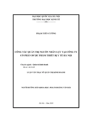 Luận văn thạc sĩ công tác quản trị nguồn nhân lực tại công ty cổ phần thiết bị y tế hà nội