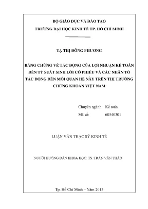 Luận văn thạc sĩ bằng chứng về tác động của lợi nhhuận kế toán đến tỷ suất sinh lời cổ phiếu và các nhân tố tác động đến mối quan hệ này trên thị trường chứng khoán việt nam