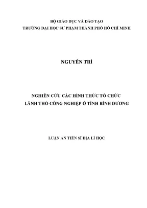 Luận án nghiên cứu các hình thức tổ chức lãnh thổ công nghiệp ở tỉnh bình dương