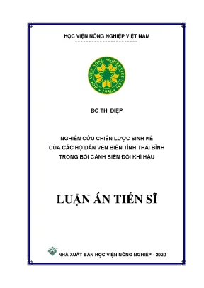 Luận án tiến sĩ nghiên cứu chiến lược sinh kế của các hộ dân ven biển tỉnh thái bình trong bối cảnh biến đổi khí hậu