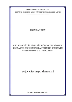 Luận văn thạc sĩ các nhân tố tác động đến sự tham gia vào hợp tác xã của các hộ nông dân trên địa bàn huyện giang thành tỉnh kiên giang