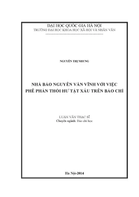 Luận văn thạc sĩ nhà báo nguyễn văn vĩnh với việc phê phán thói hư tật xấu trên báo chí