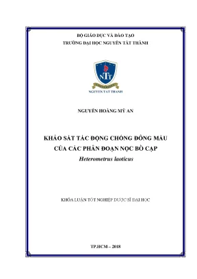 Luận văn thạc sĩ khảo sát tác động chống đông máu của các phân đoạn nọc bò cạp heterometrus laoticus