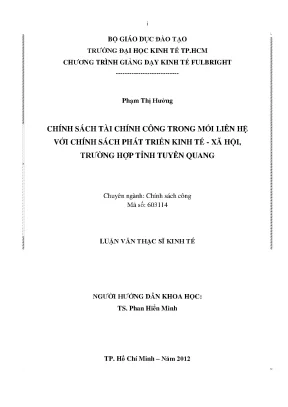 Luận văn thạc sĩ chính sách tài chính công trong mối liên hệ với chính sách phát triển kinh tế xã hội trường hợp tỉnh tuyên quang