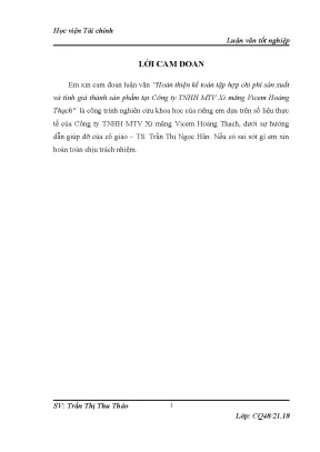 Luận văn tốt nghiệp hoàn thiện tổ chức công tác kế toán tập hợp chi phí sản xuất và tính giá thành sản phẩm tại công ty tnhh mtv xi măng vicem hoàng thạch