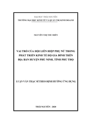 Luận văn thạc sĩ quản lý kinh tế vai trò của hội liên hiệp phụ nữ trong phát triển kinh tế hộ gia đình trên địa bàn huyện phù ninh tỉnh phú thọ