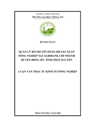 Luận văn tốt nghiệp quản lý rủi ro tín dụng hộ sản xuất nông nghiệp tại agribank chi nhánh huyện đồng hỷ tỉnh thái nguyên