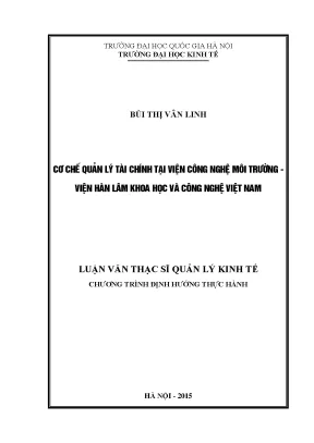 Luận văn thạc sĩ cơ chế quản lý tài chính tại viện công nghệ môi trường viện hàn lâm khoa học và công nghệ việt nam