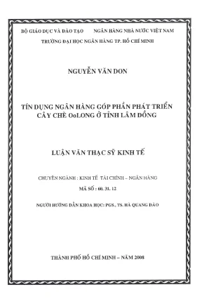 Luận văn thạc sĩ tín dụng ngân hàng góp phần phát triển cây chè oolong ở tỉnh lâm đồng