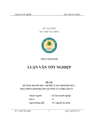 Luận văn tốt nghiệp kế toán doanh thu chi phí và xác định kết quả hoạt động kinh doanh tại công ty tnhh lâm vũ