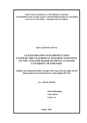 Luận văn thạc sĩ an exploration into difficulties faced by the teachers in teaching listening to non english major students at hanoi university of industry
