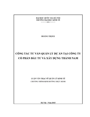 Luận văn thạc sĩ công tác tư vấn quản lý dự án tại công ty cổ phần đầu tư và xây dựng thành nam