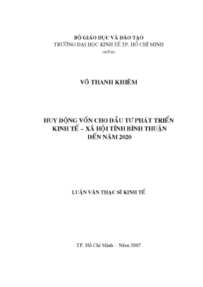 Luận văn thạc sĩ huy động vốn cho đầu tư phát triển kinh tế xã hội tỉnh bình thuận đến năm 2020