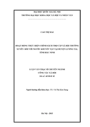 Luận văn thạc sĩ hoạt động thực hiện chính sách trợ cấp xã hội thường xuyên đối với người khuyết tật tại huyện lương lài tỉnh bắc ninh