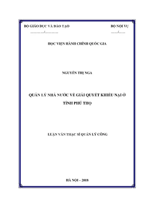 Luận văn thạc sĩ quản lý nhà nước về giải quyết khiếu nại ở tỉnh phú thọ