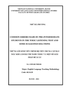 Luận văn thạc sĩ common mistakes made by pre intermediate students in toeic listening tests and some suggested solutions