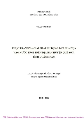 Luận văn thạc sĩ thực trạng và giải pháp sử dụng đất lúa dựa vào nước trời trên địa bàn huyện quế sơn tỉnh quảng nam