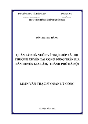 Luận văn thạc sĩ quản lý nhà nước về trợ giúp xã hội thường xuyên tại cộng đồng trên địa bàn huyện gia lâm thành phố hà nội