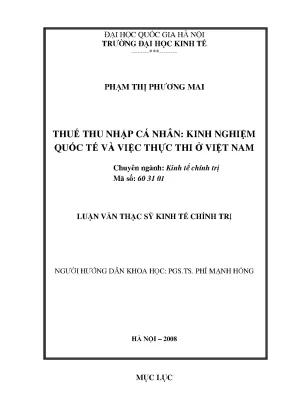 Luận văn thạc sĩ thuế thu nhập cá nhân kinh nghiệm quốc tế và việc thực thi ở việt nam