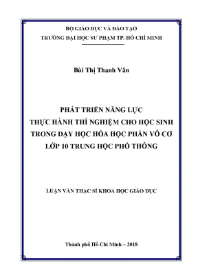 Luận văn thạc sĩ phát triển năng lực thực hành thí nghiệm cho học sinh trong dạy học hóa học phần vô cơ lớp 10 trung học phổ thông
