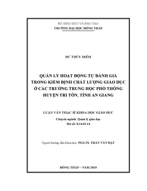 Luận văn thạc sĩ quản lý hoạt động tự đánh giá trong kiểm định chất lượng giáo dục ở các trường trung học phổ thông huyện tri tôn tỉnh an giang