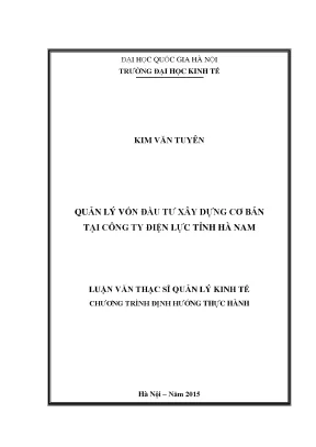 Luận văn thạc sĩ quản lý vốn đầu tư xây dựng cơ bản tại công ty điện lực tỉnh hà nam