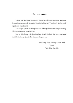 Luận văn thạc sĩ phân tích chuỗi cung ứng ngành hàng gạo trường hợp gạo từ cánh đồng mẫu lớn trên địa bàn tỉnh vĩnh long