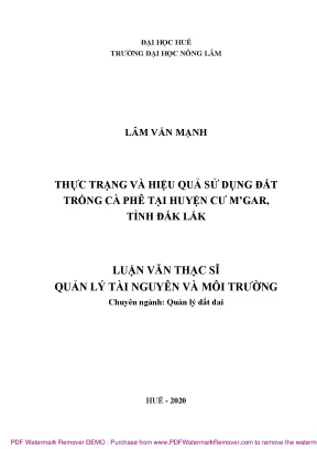 Luận văn thạc sĩ thực trạng và hiệu quả sử dụng đất trồng cà phê tại huyện cư mgar tỉnh đắk lắk
