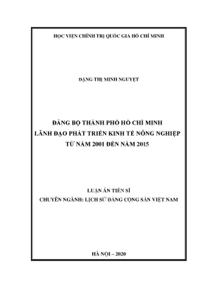 Luận án tiến sĩ đảng bộ thành phố hồ chí minh lãnh đạo phát triển kinh tế nông nghiệp từ năm 2001 đến năm 2015