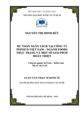 Luận văn thạc sĩ dự toán ngân sách tại công ty pepsico việt nam ngành foods thực trạng và một số giải pháp hoàn thiện luận văn thạc sĩ