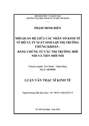 Luận văn thạc sĩ mối quan hệ giữa các nhân tố kinh tế vĩ mô và tỷ suất sinh lợi thị trường chứng khoán bằng chứng từ các thị trường mới nổi và tiền mới nổi