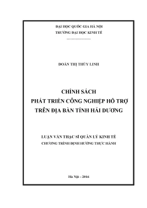 Luận văn thạc sĩ chính sách phát triển công nghiệp hỗ trợ trên địa bàn tỉnh hải dương