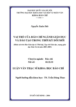 Luận văn thạc sĩ vai trò của báo chí ngành giáo dục và đào tạo trong thời kỳ đổi mới