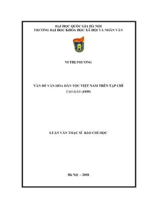 Luận văn thạc sĩ vấn đề văn hóa dân tộc việt nam trên tạp chí tao đàn 1939